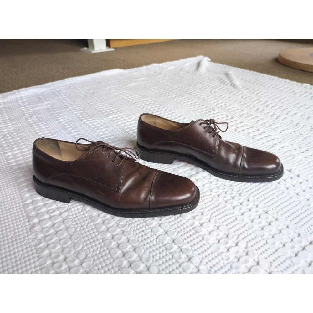 Salvatore Ferragamo Studio Derby Cap Toe Leather Dress Shoes Sz 10 Lace Up Brown